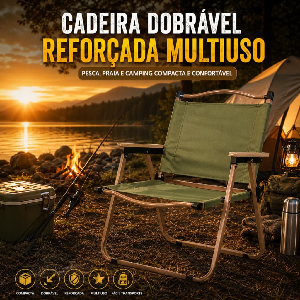 Cadeira Dobrável Reforçada Multiuso Pesca, Praia e Camping Compacta e Confortável