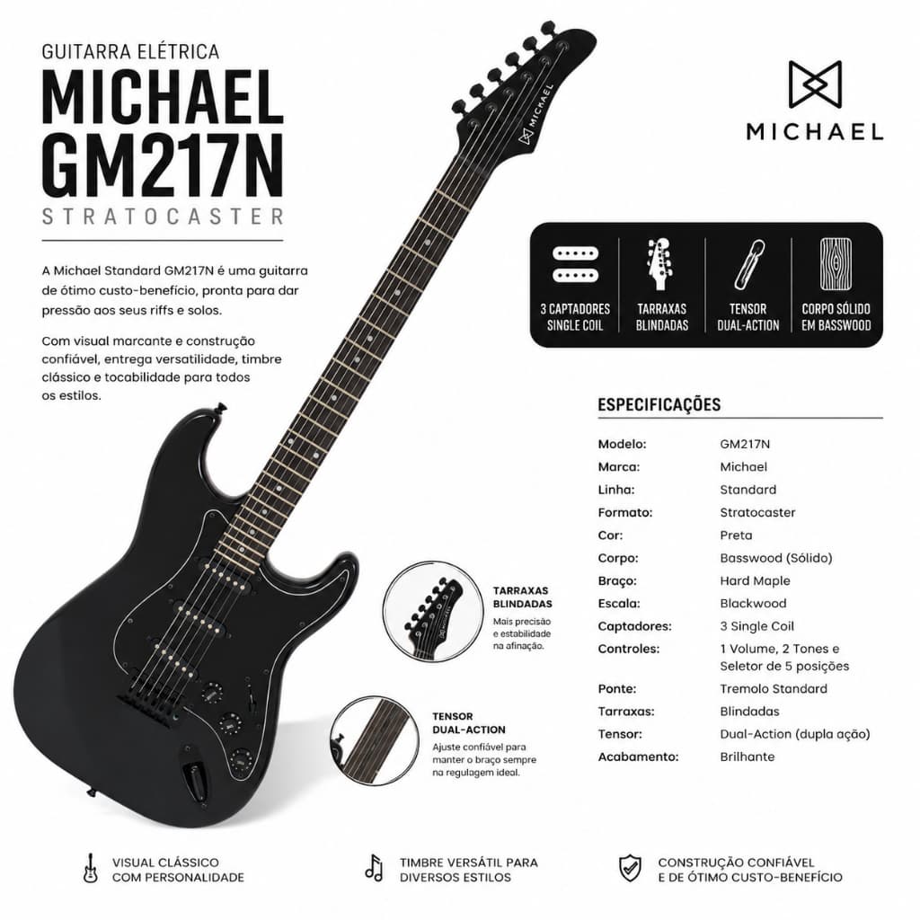 Guitarra Elétrica Michael Gm217n Stratocaster