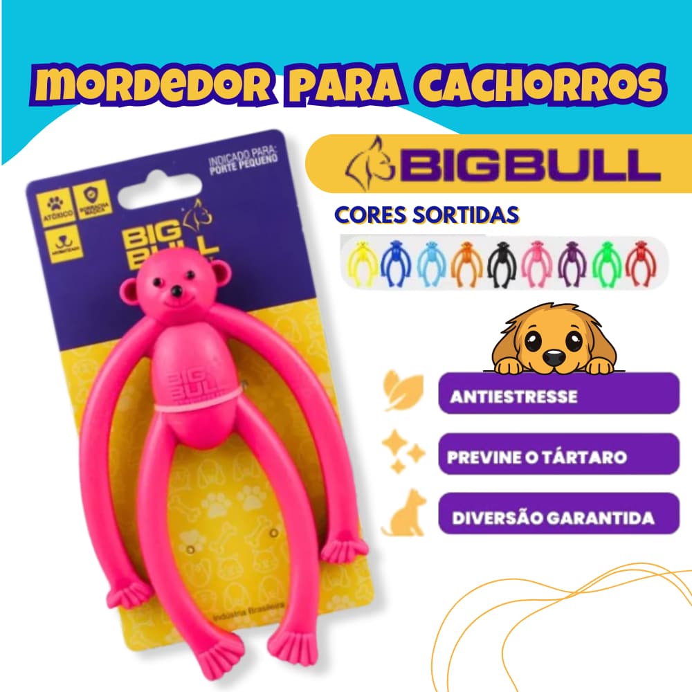 Brinquedo Mordedor Cachorro Borracha Maciço Macaco Cor Sortida