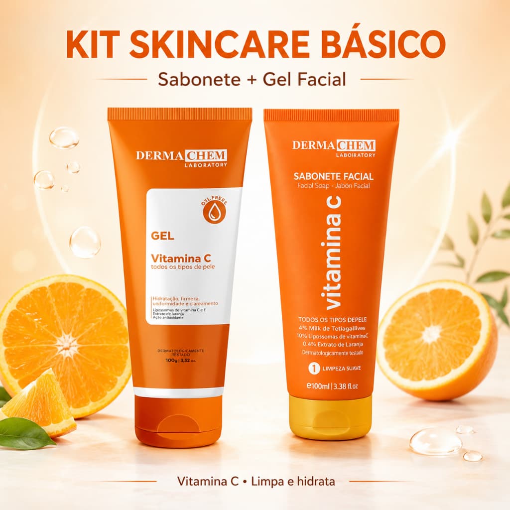 Kit Skincare Básico Vitamina C Dermachem Sabonete Facial 100ml + Gel Facial 100g