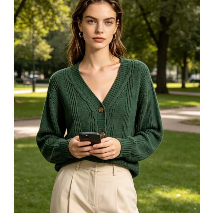 CASACO FEMENINO  ESTILIO CARDIGAN COM BOTÃO DE INVERNO ELEGANTE