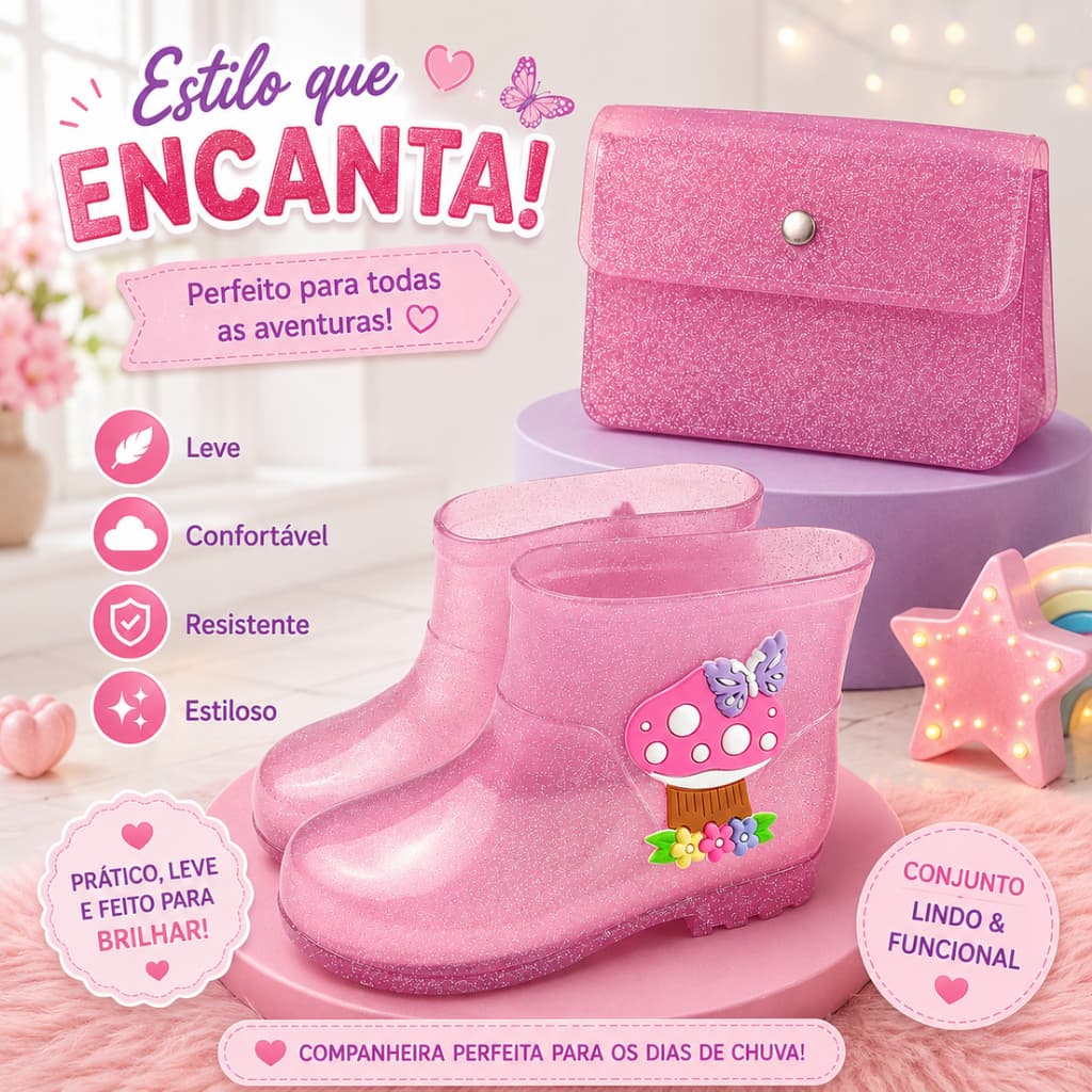 Kit Galocha Infantil Menina + Bolsa Jelly Glitter Feminina