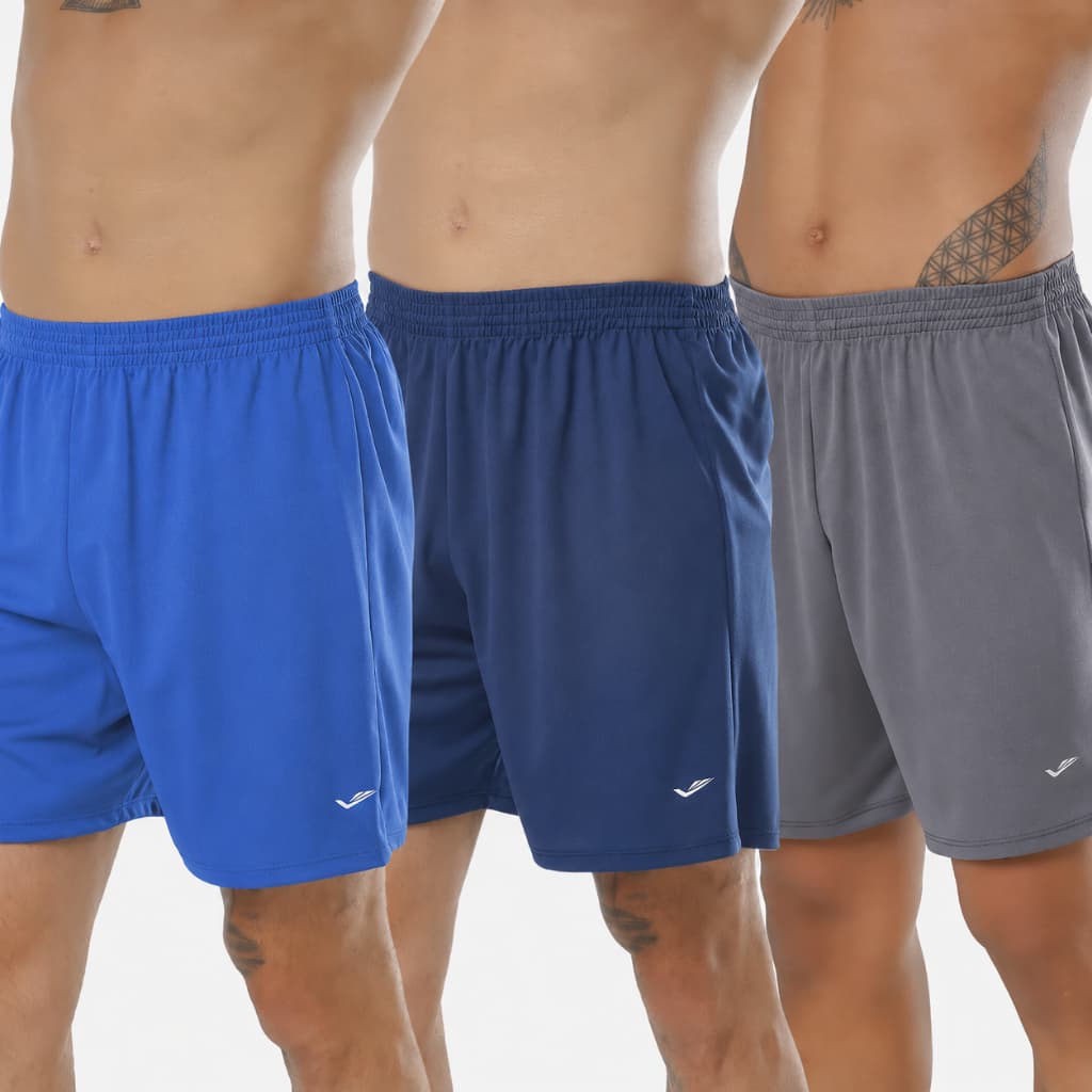 Kit 3 Shorts Calção Masculino Elite Básico Poliéster Esportivo Academia Futebol