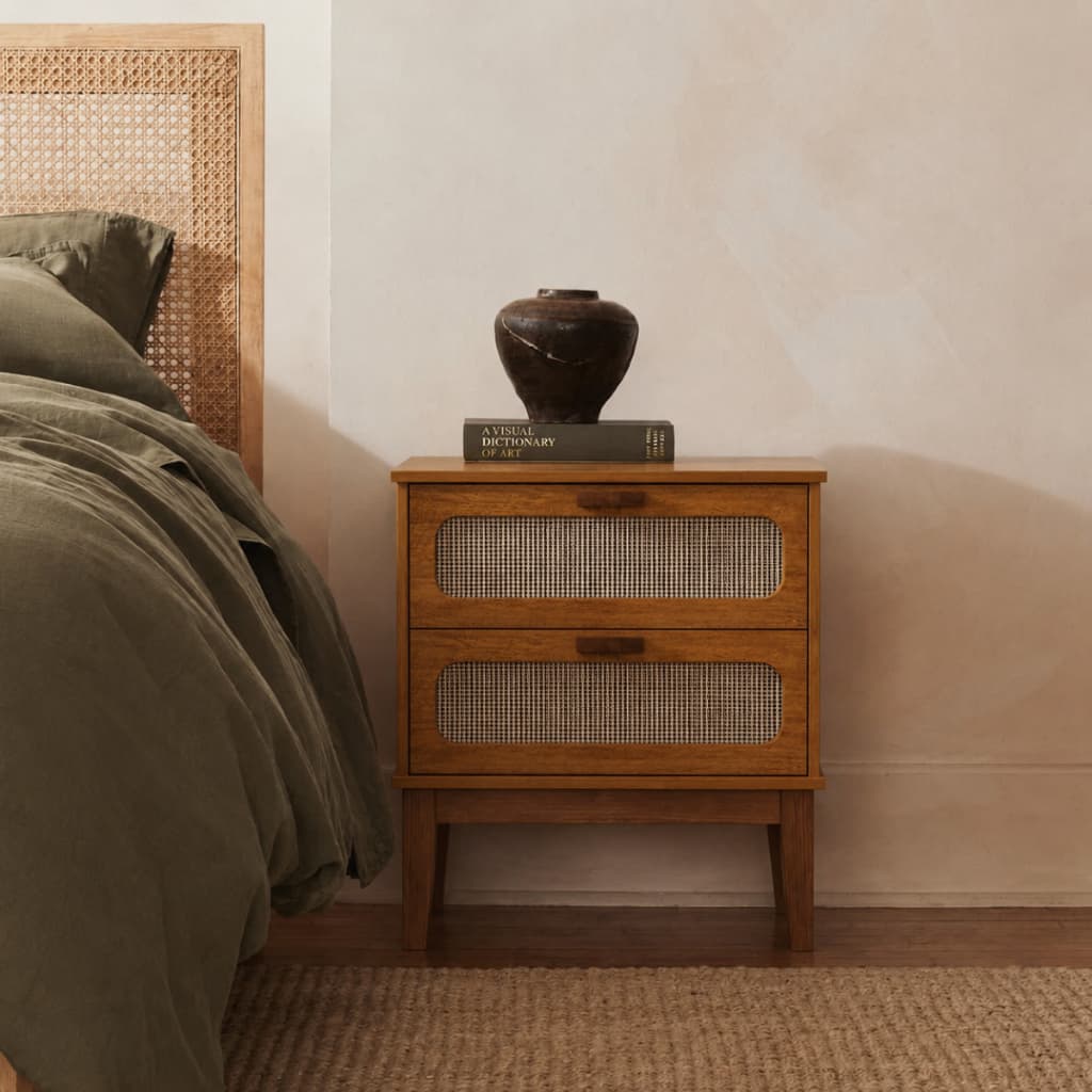 Mesa De Cabeceira Santorini 60cm 2 Gavetas MDF/MDP Corrediça Telescópica Moderna Estilo Retrô