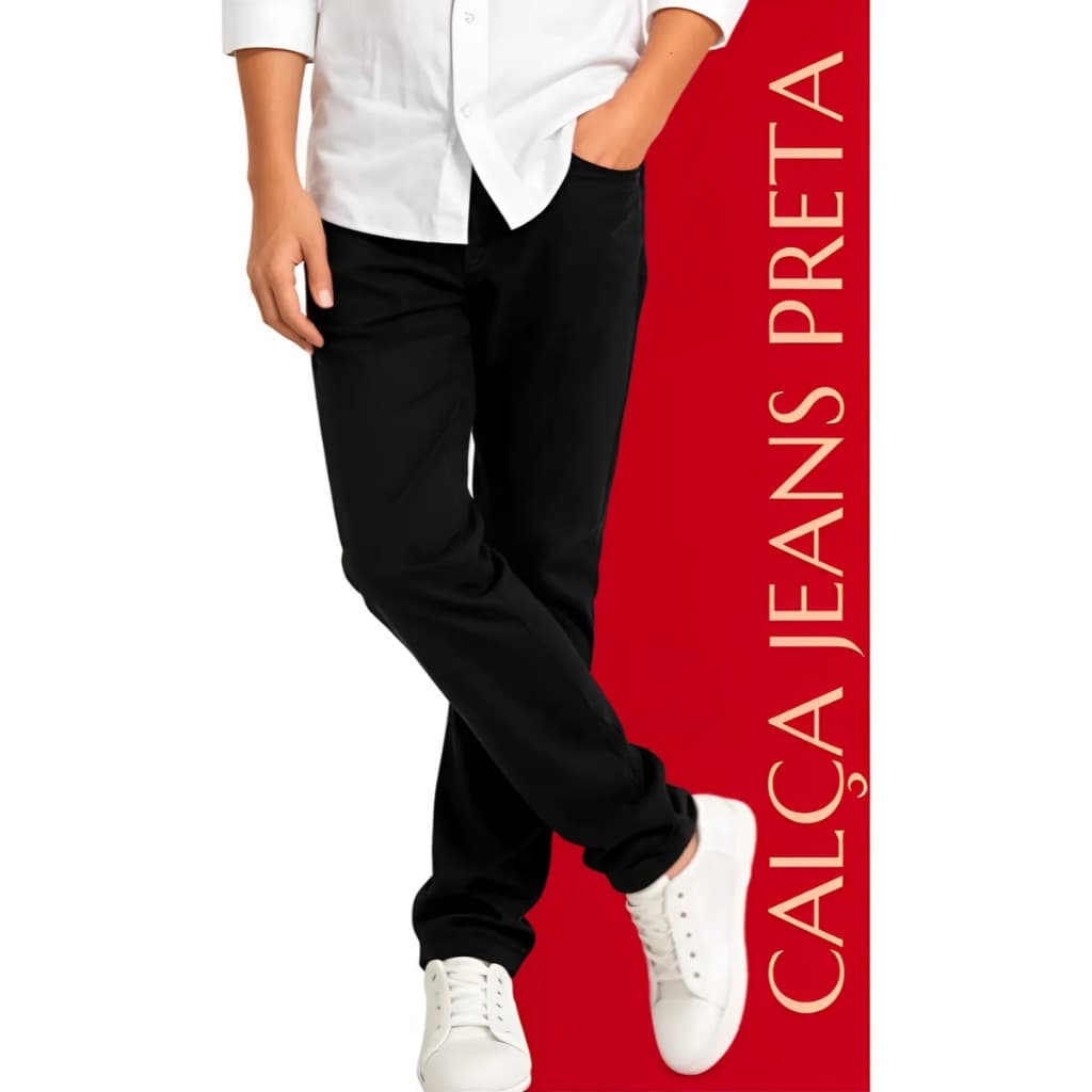 Calça Jeans Infantil Preta Masculina Menino Casual Confortável Moderna Roupa Infantil Juvenil Jeans