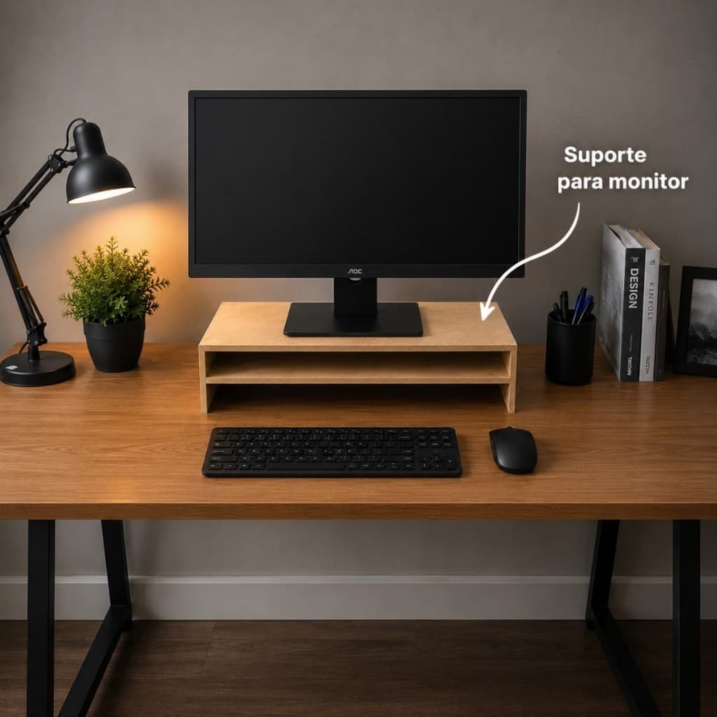 Suporte Para Monitor em MDF Base Home Office Melhora Postura