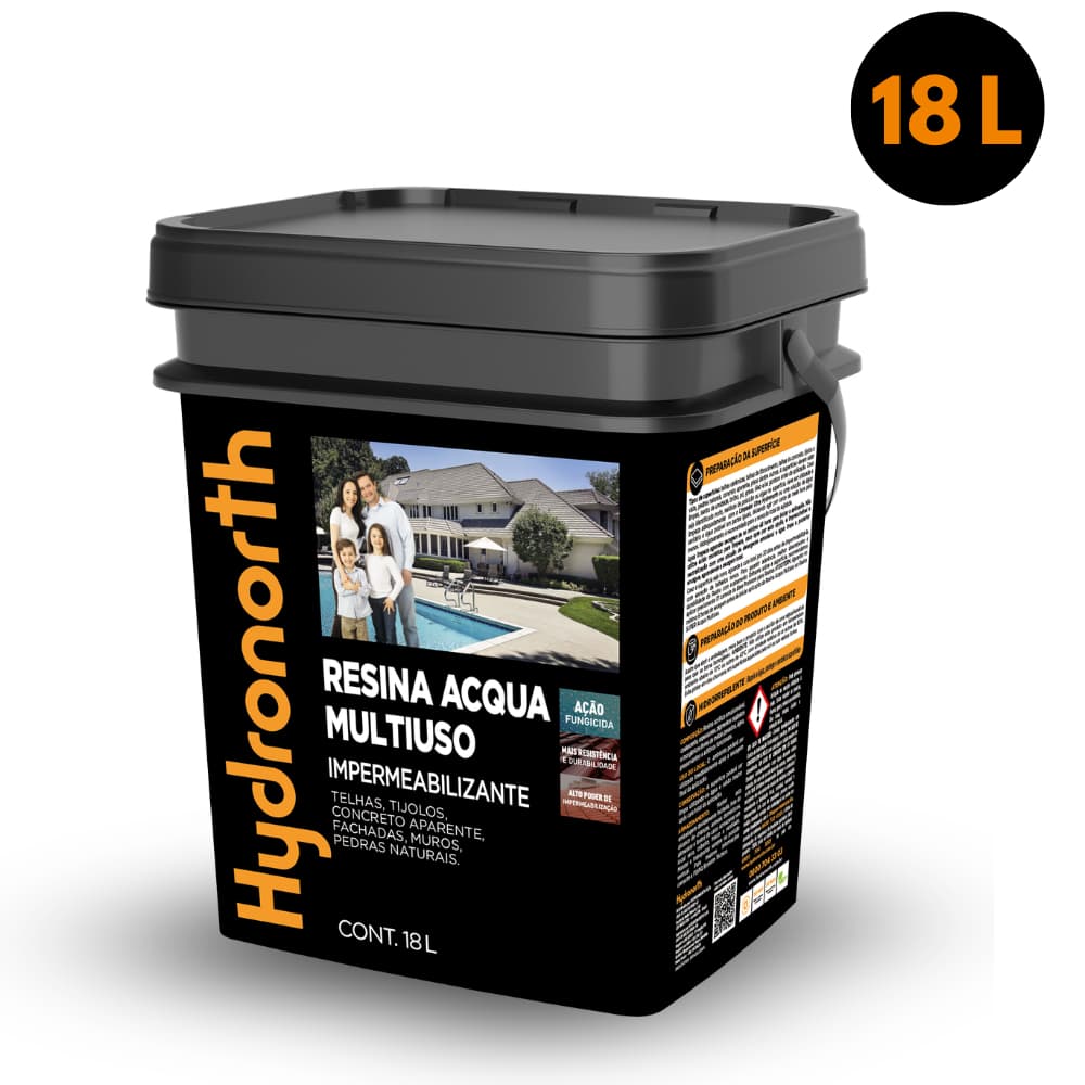 Resina Multiuso Acqua Brilhante Incolor 18L Impermeabilizante Hydronorth Alta Proteção Base Água