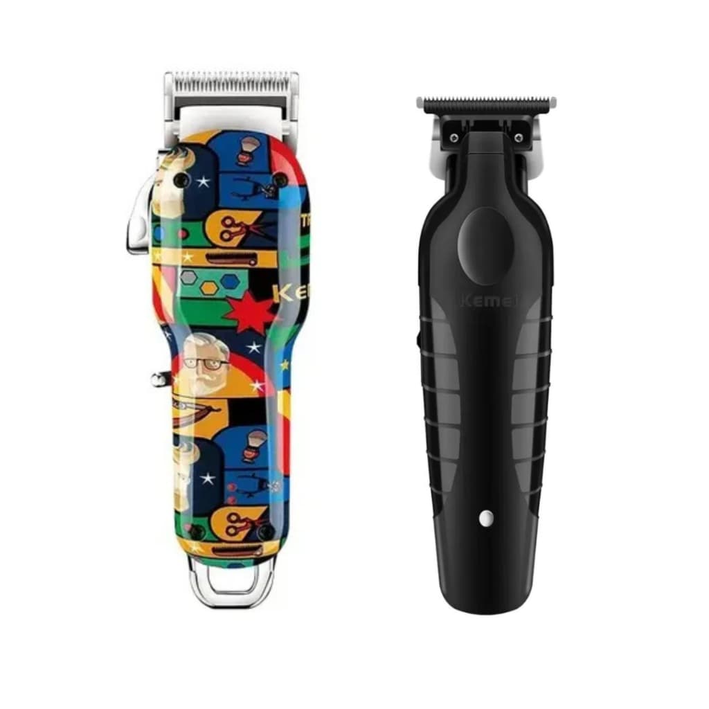 Kit Barbeiro Profissional Kemei MAX2092 + KM-2299 Máquina de Corte + Acabamento USB Sem Fio