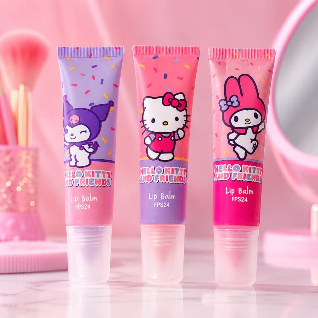 Kit Lip Balm Hidratante Labial Infantil Hello Kitty Brilho