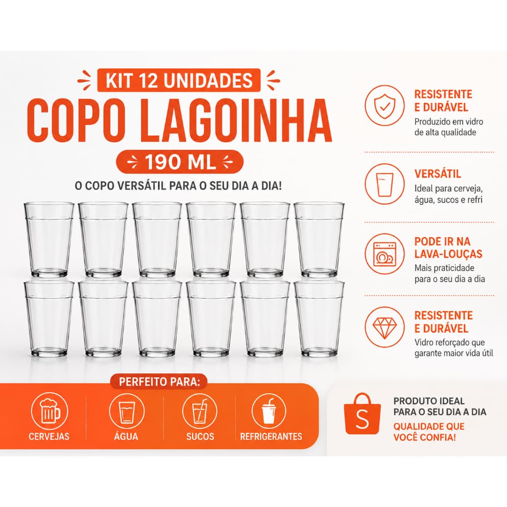 Copo Americano Vidro Nadir Copo De Cerveja De Vidro 190ml Copo Cerveja Agua Suco Kit 12 Unid