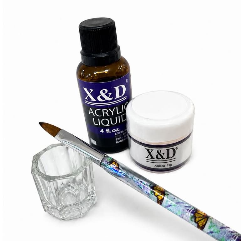 Kit X&D Acrílico Monomer/Pó acrilico/ Pincel/ Dappen para Acabamento Profissional