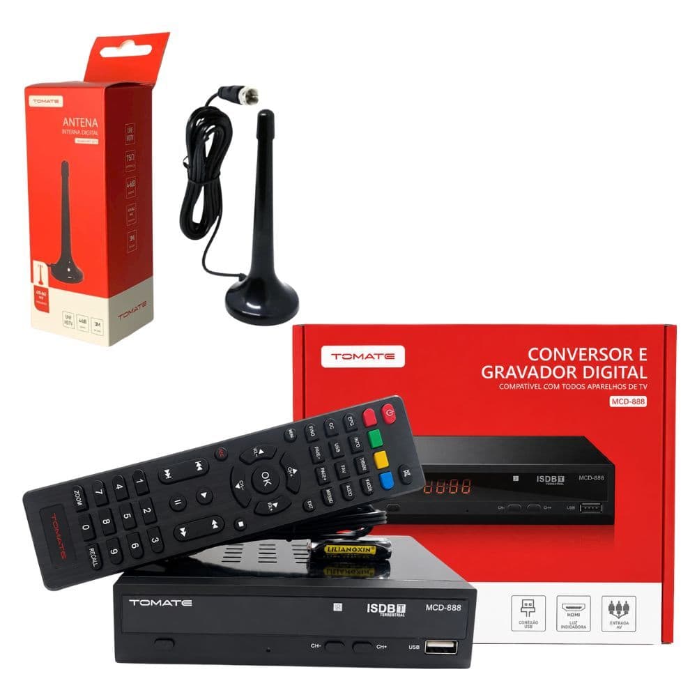 Kit Conversor Digital Com Antena Interna Tomate Mtv-3015