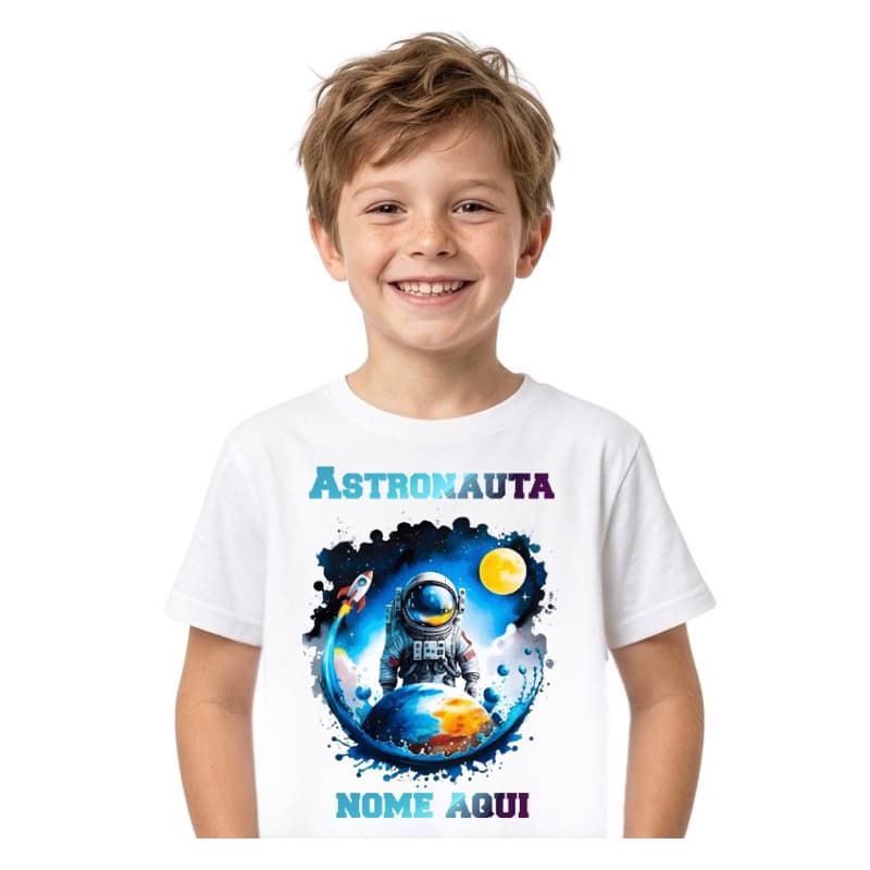 Camiseta Camisa T-shirt Blusa Unissex Infantil Astronauta Com Nome
