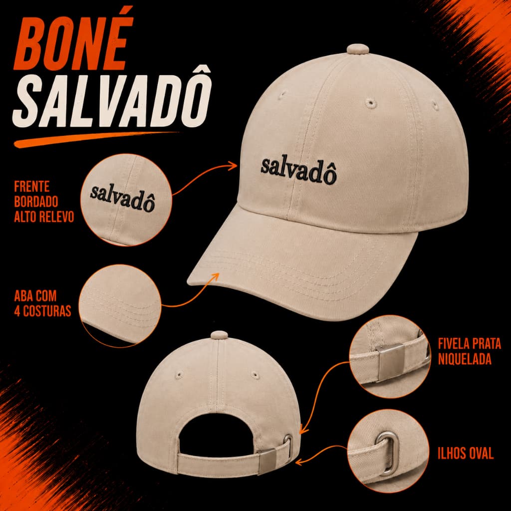 BONÉ DEAD HEAD FITÃO ABA CURVA ESCRITA SALVADÔ AJUSTÁVEL MASCULINO FEMININO MODA CASUAL PREMIUM DIA A DIA