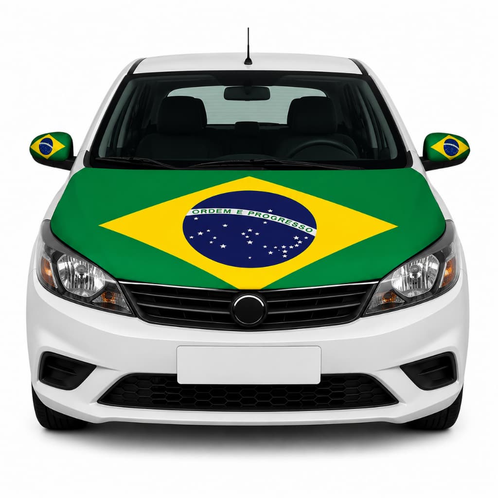 Kit Bandeira Do Brasil Para Capô De Carro E Par De Retrovisor Copa Do Mundo, Hexa