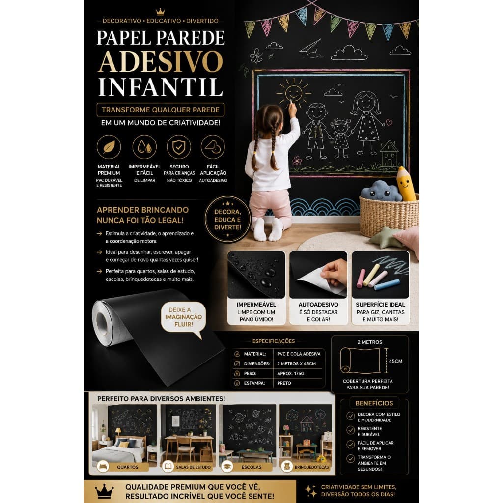 Papel Parede Adesivo Infantil Educativo Pvc Duravel Facil Aplicacao 2 Metros