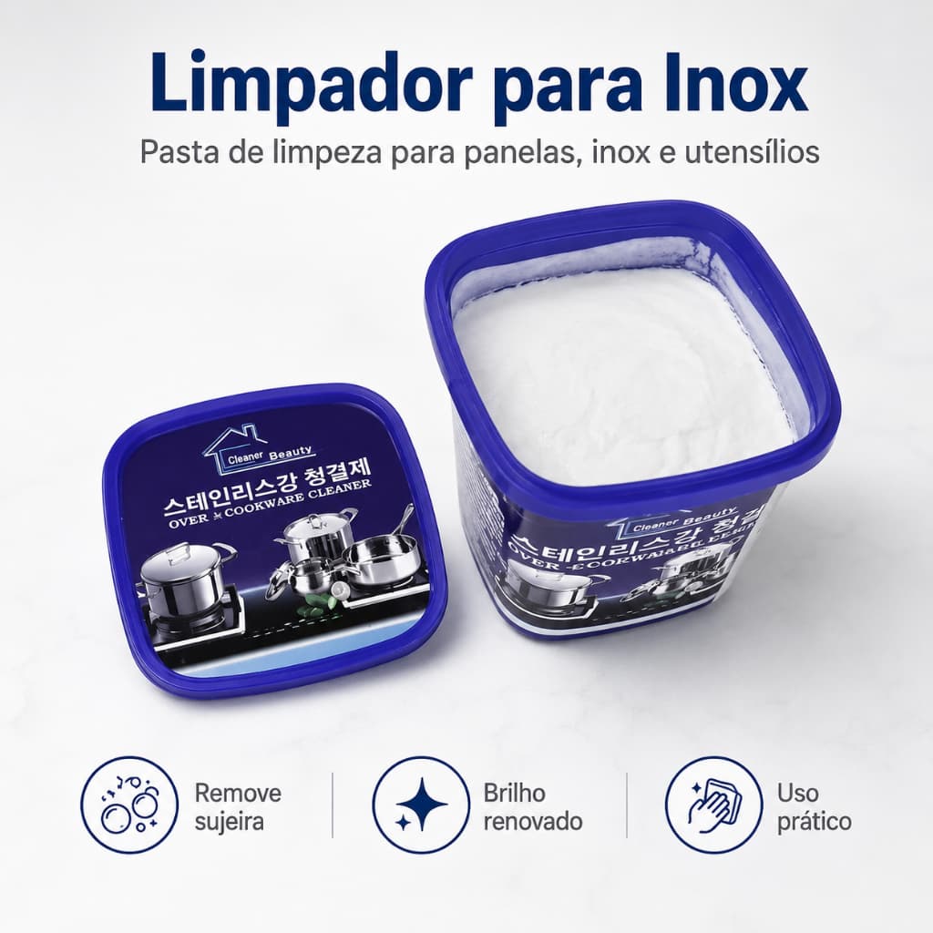 Pasta Limpadora Multiuso Para Inox Panelas Forno Fogão Remove Manchas e Sujeira 380g