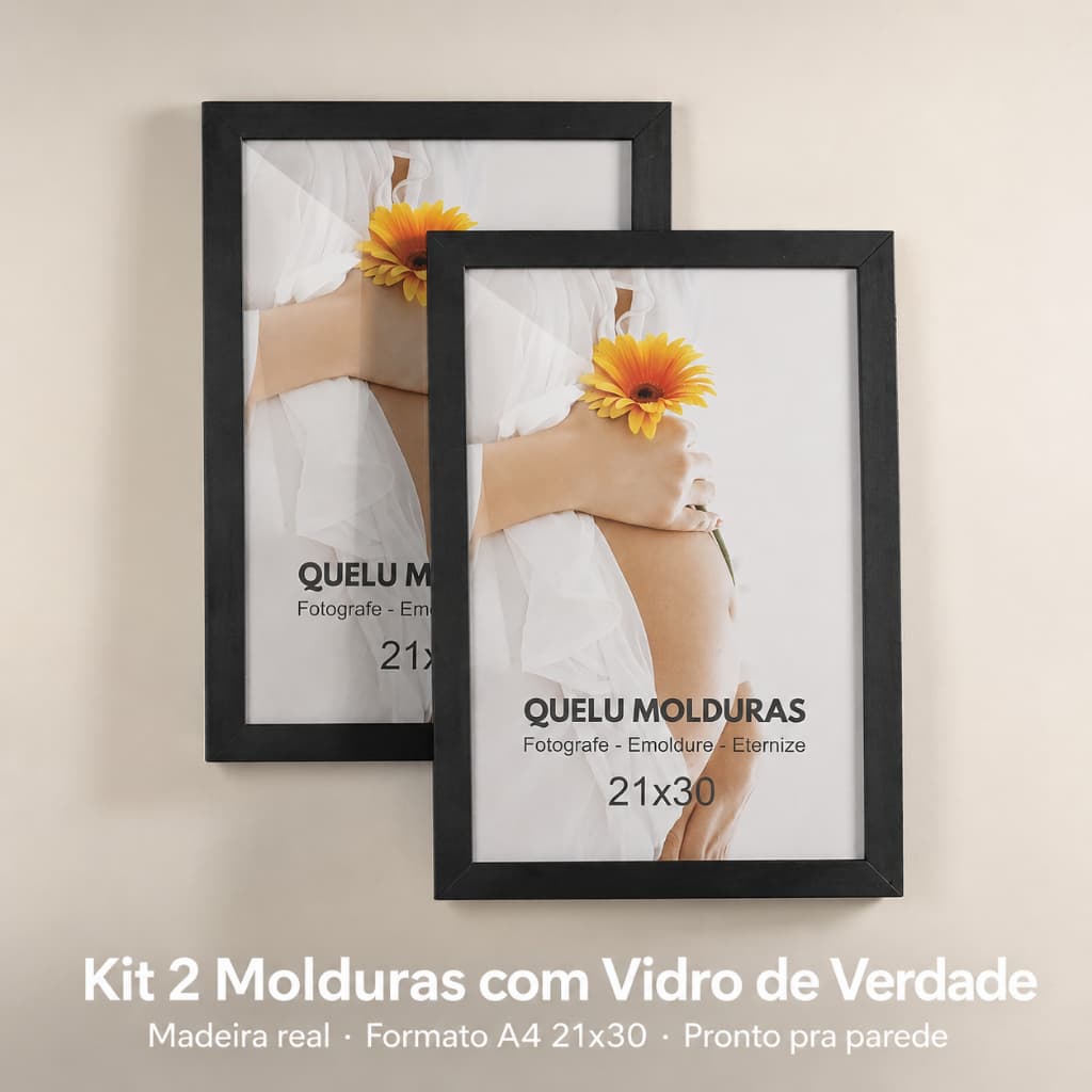 Kit 2 Molduras 21x30 Vidro Real - Diploma e Foto A4