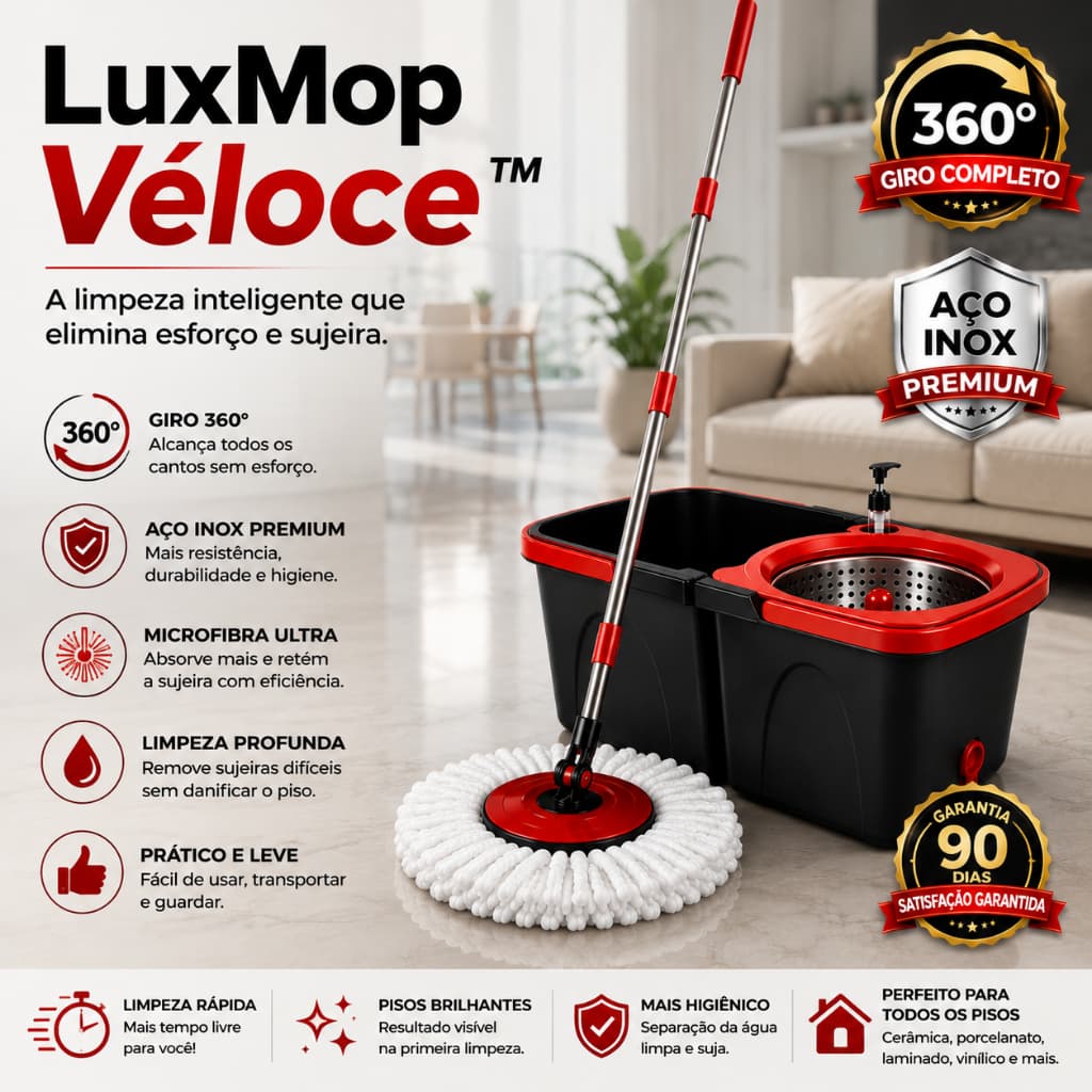 Mop Giratorio Powermaid Limpeza Eficiente Balde Duplo Centrifuga Aco Inox