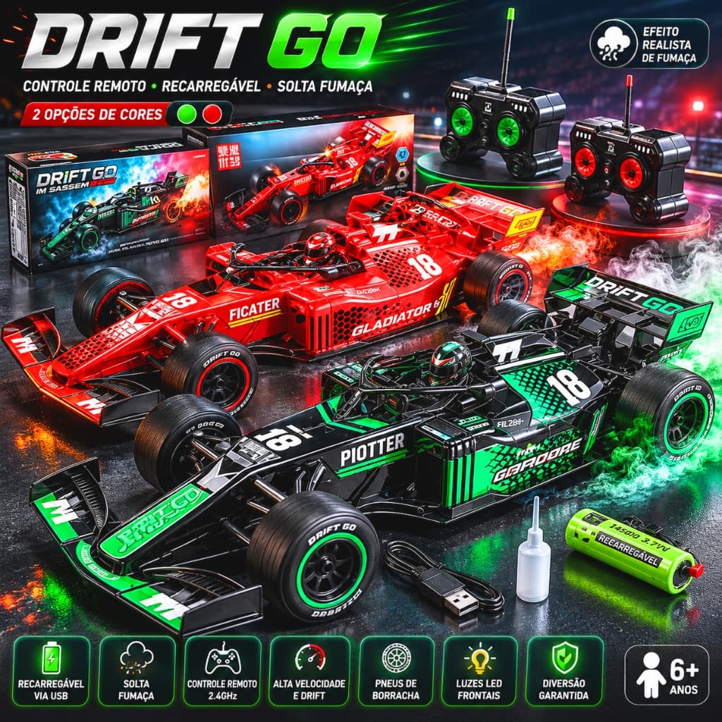 Carrinho Fórmula 1 Infantil Controle Remoto Recarregável Solta Fumaça Luz LED Brinquedo de Corrida Drift Racing