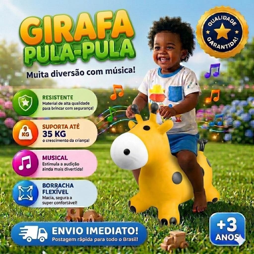 Girafa Upa Upa Emborrachada Brinquedo Inflável Musical Luz infantil Crianças Bebes Vaquinha Cavalinho Pocotó Pula Pula