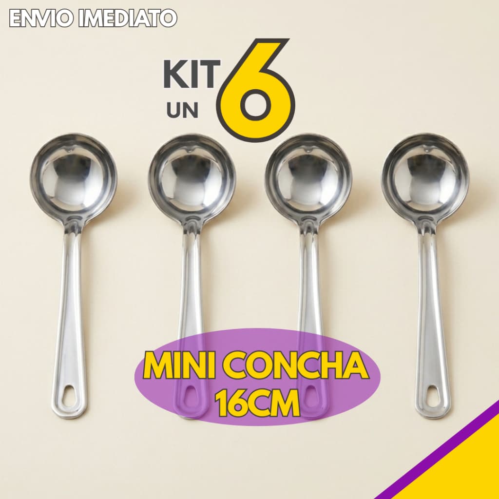 Kit 6, 5 ou 3 un - Mini Concha 16cm Aço Inox Sem Emenda Para Molhos Self Service E Crepe