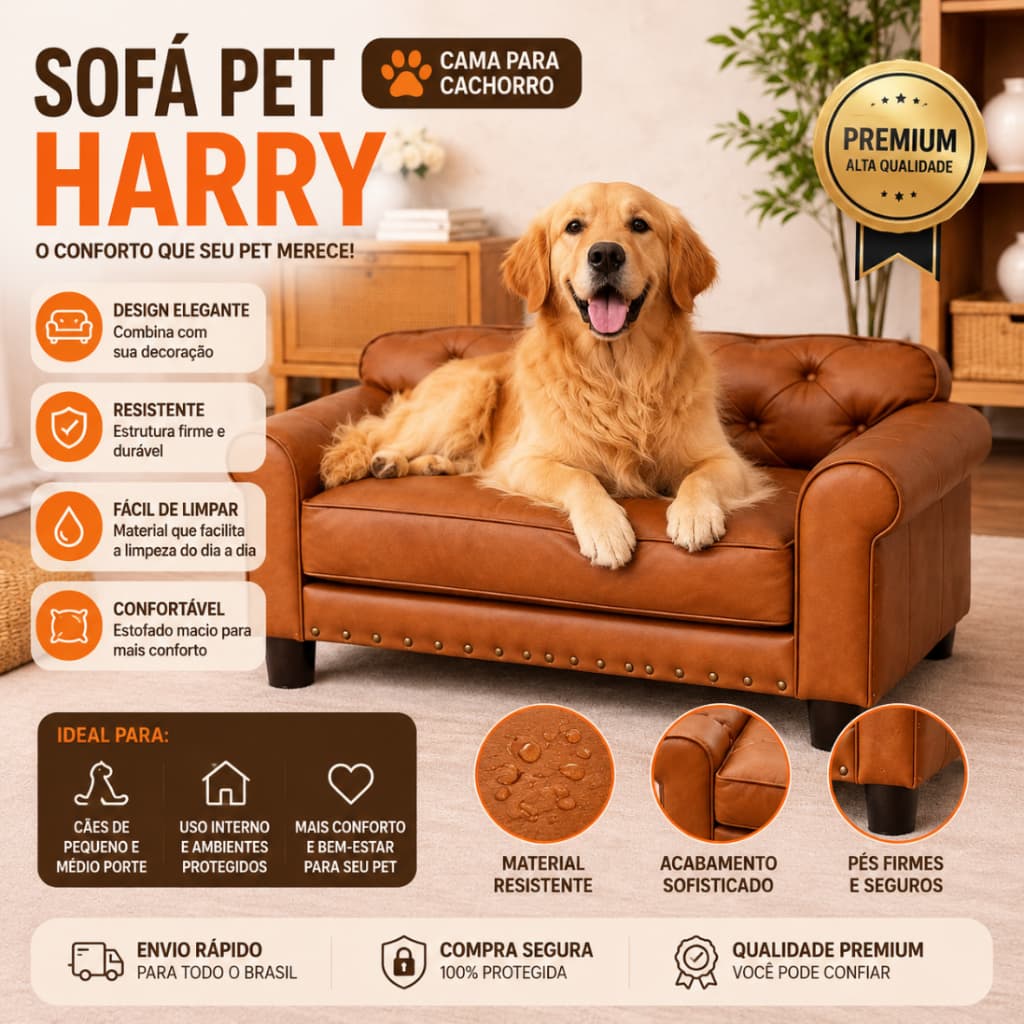 Sofá Pet Harry Cama Para Cachorro Pequeno Porte Luxo Confortável Lavável Resistente