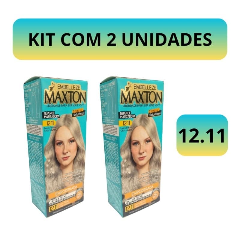 Kit c2 Tintura Maxton Creme Louro Platina Cinza Intenso 12.11