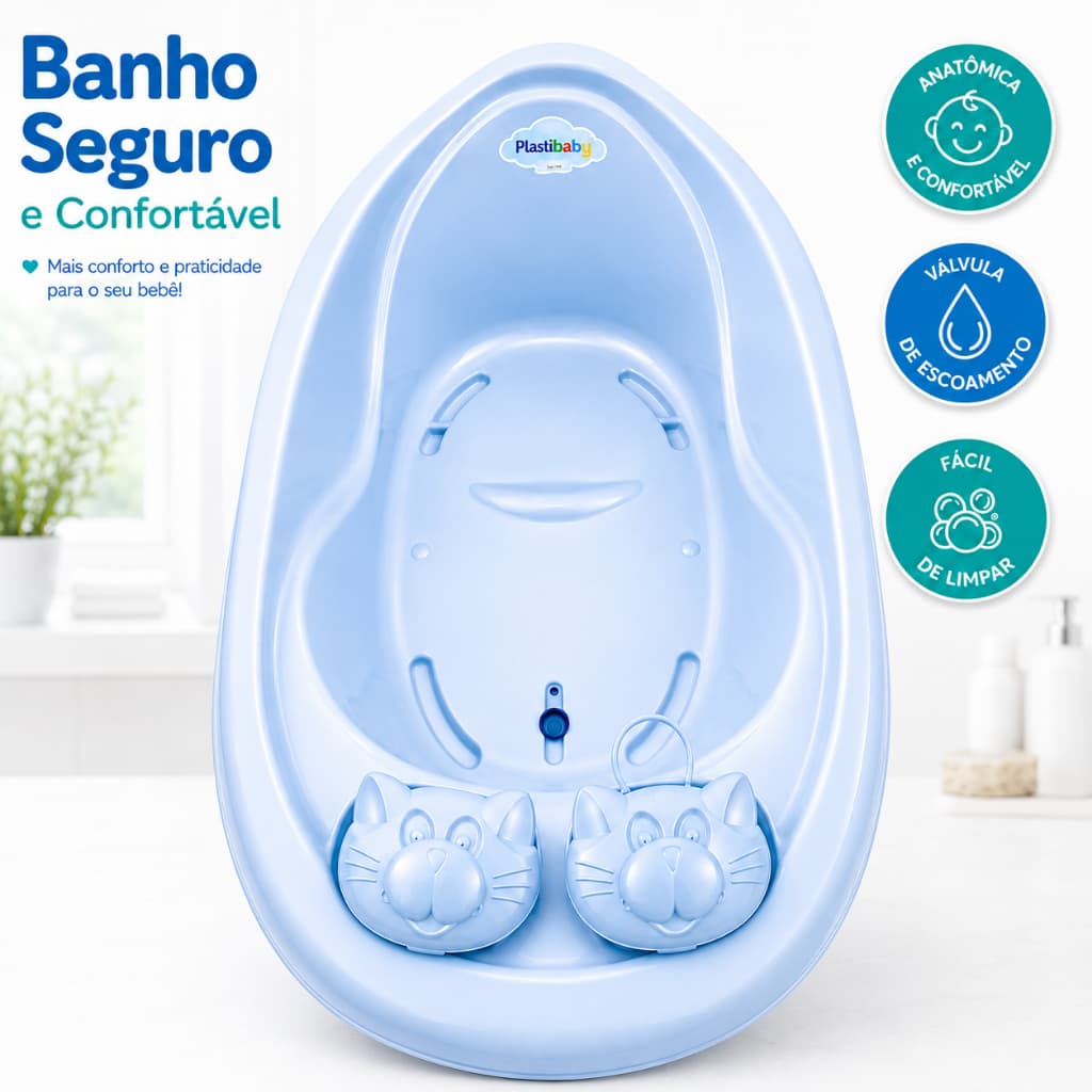 Banheira Bebê 22L Infantil Anatômica com Porta Chupeta e Saboneteira Menino Menina Combo completo