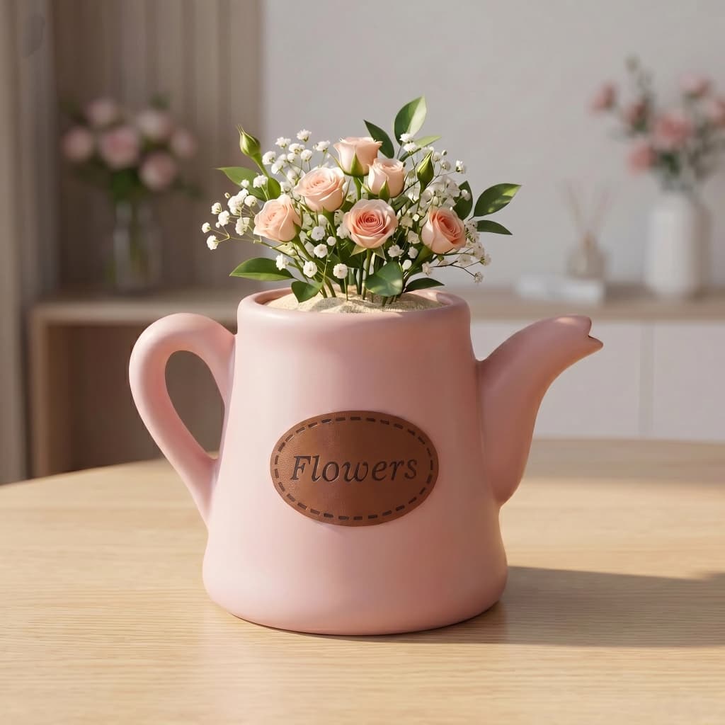 Bule Pequeno Elegance Decorativo Flowers Rosa Claro Rose
