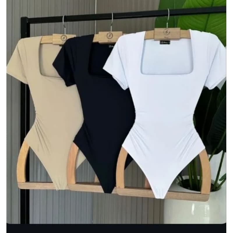 Body Collant Manga Curta Decote Quadrado Feminino Suplex Premium Elegante Casual Gringa Blogueira