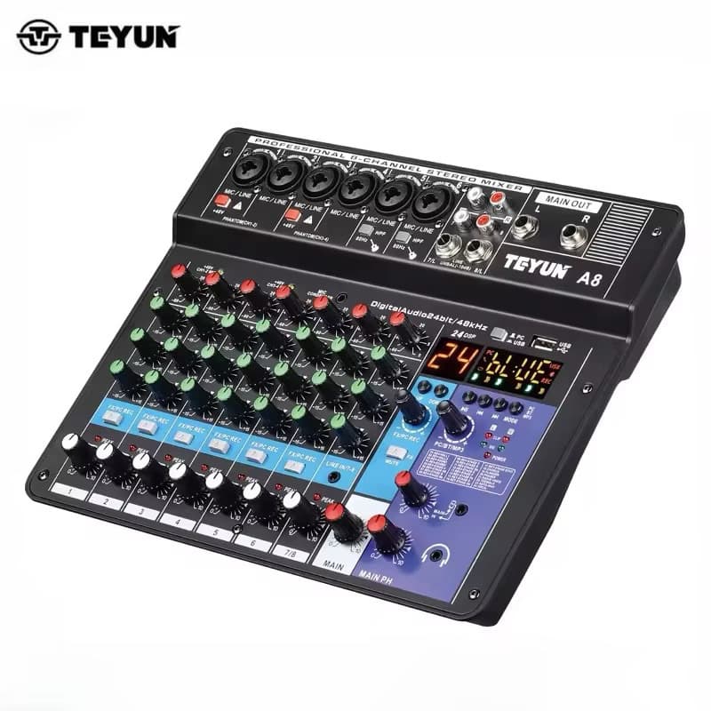 TEYUN 8 Canais Mesa De Som Profissional Mixers Som Mixagem Console Entrada do Computador 48V Número de Potência Para DJ