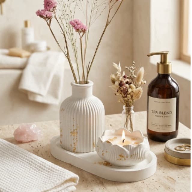 Kit Decorativo Minimalista Vela Aromática FLOWER LÓTUS -Para Sala ,Quarto ,Banheiro uso em Geral