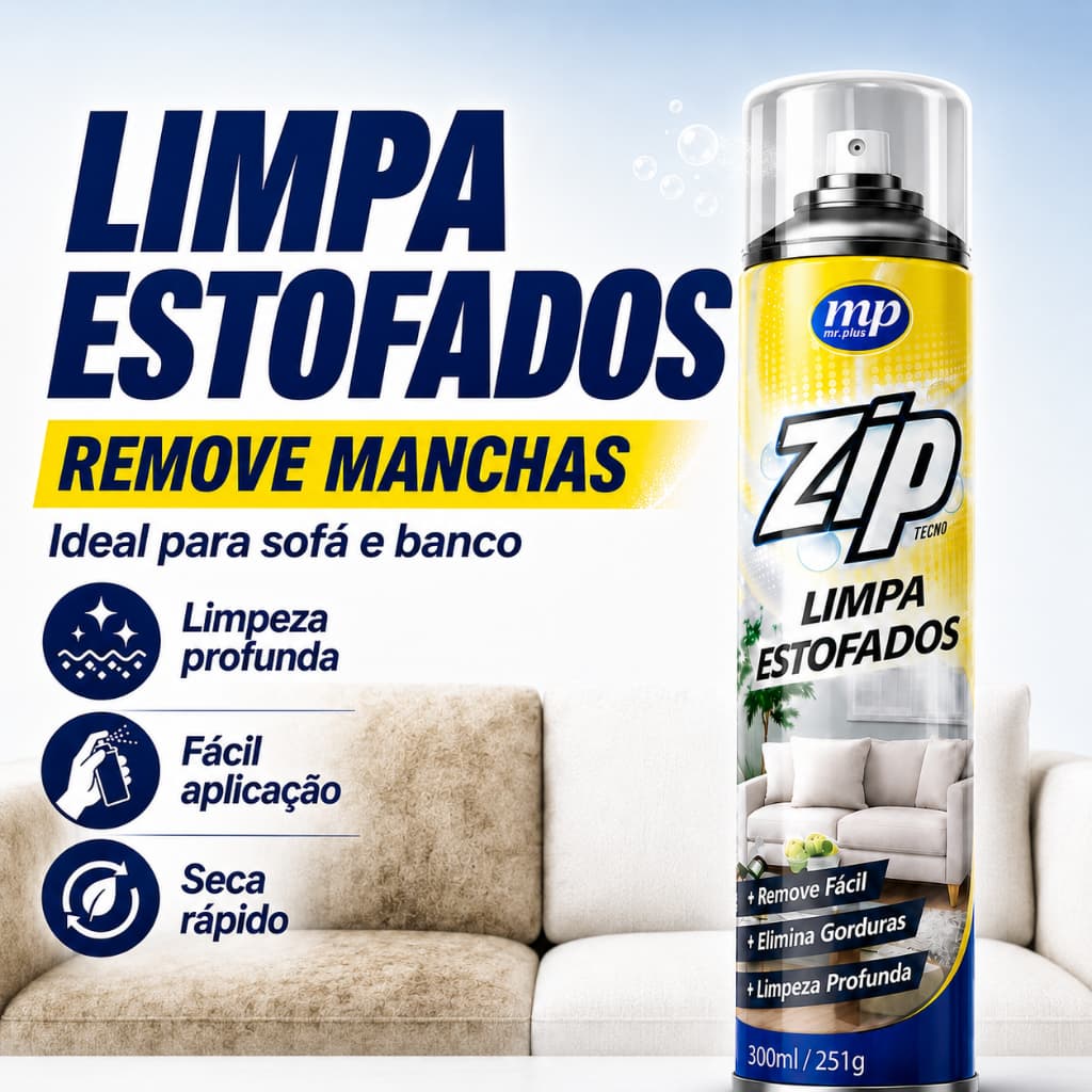 Zip Clean Espuma Seca Limpa Estofados 300ml Remove Manchas Gordura Odores Sofa Banco Carro