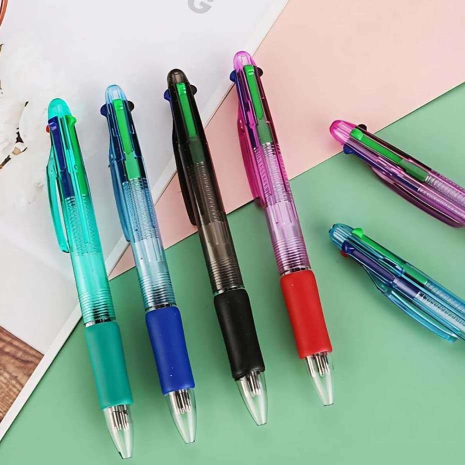 Kit 4 Canetas Esferográficas Retrátil 4 Cores em 1- Criativa Multifuncional para Escola e Escritório
