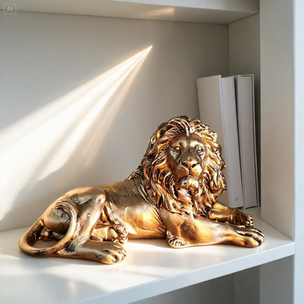 Estátua Leão Gesso Decorativo Luxo Para Escritório Dourado Dourado-escuro