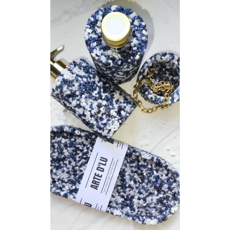 kit lavabo em pedras naturais - Sodalita azul e Pedriscos branco de jardim