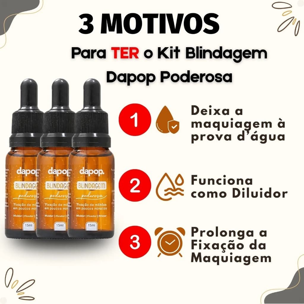Blindagem Facial Dapop 15ml Alta Fixação Pré Maquiagem 3 em 1 Diluidor Fixador e Primer - Dapop