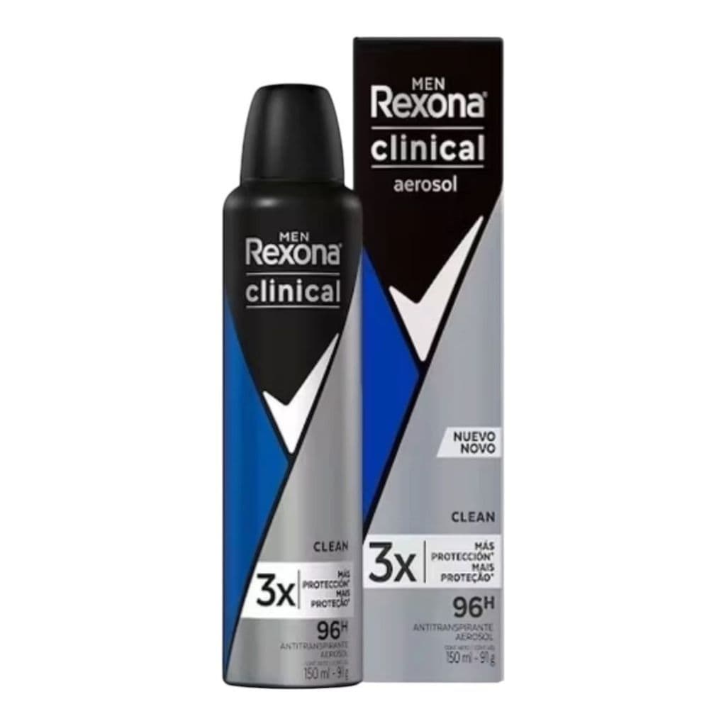 Desodorante Antitranspirante Aerosol Rexona Men Clinical Clean Masculino 96h 150ml