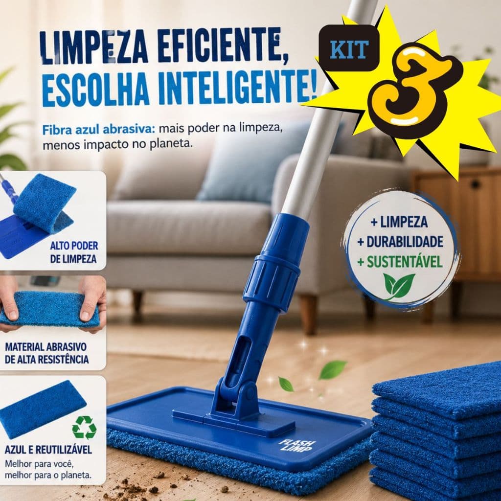 Kit 3 Fibra Azul Limpeza Leve Bucha Multiuso