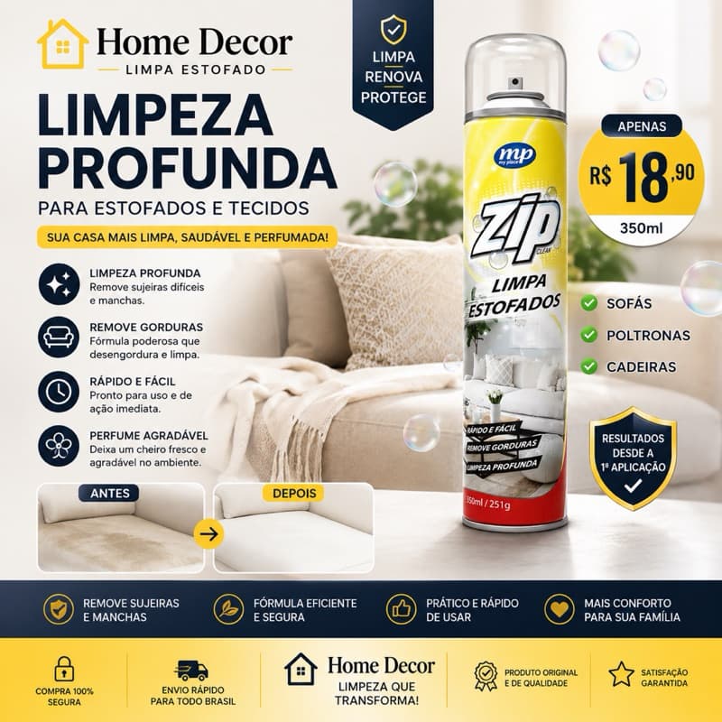 Limpa Estofados Spray Zip Clean 300ml / 251g Remove À Seco