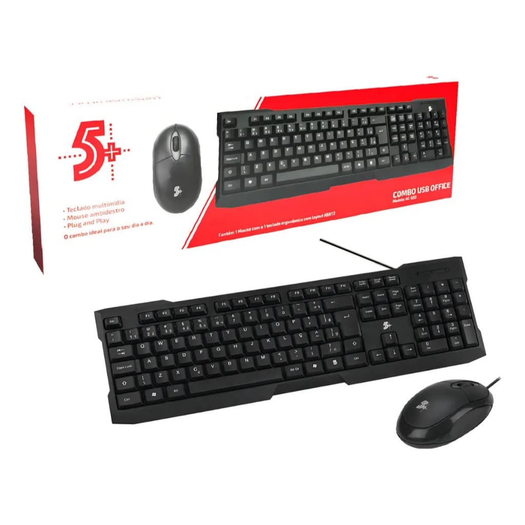 Kit De Teclado E Mouse 5+ Home Office / Escritório Teclado Preto