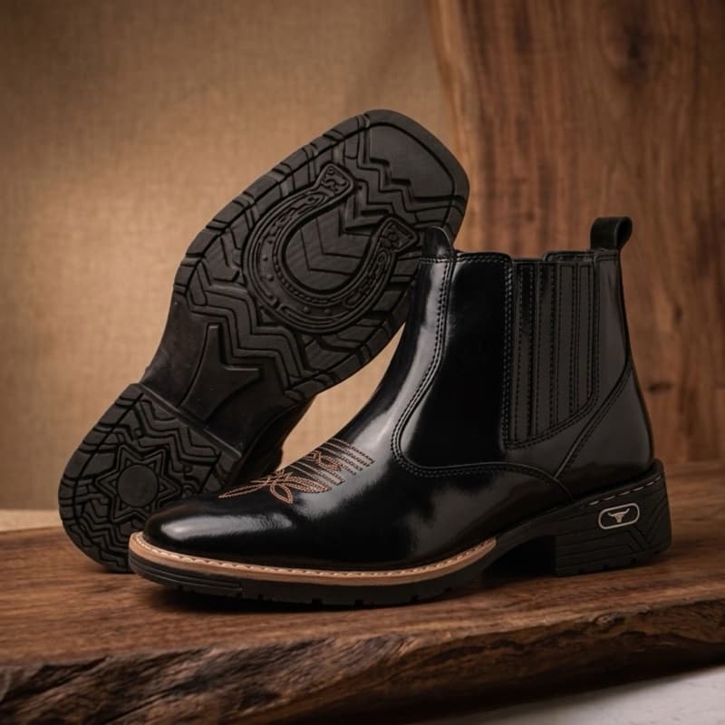 Bota Botina Masculina Casual Conforto Country Com Bordado Exclusivo Promoção Envio Rápido