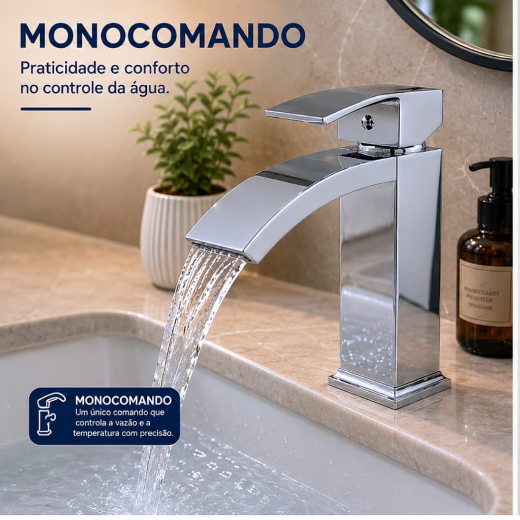 Torneira Monocomando Banheiro Cascata Misturador Metal Cromada Alta Qualidade Bancada Lavatório Luxo