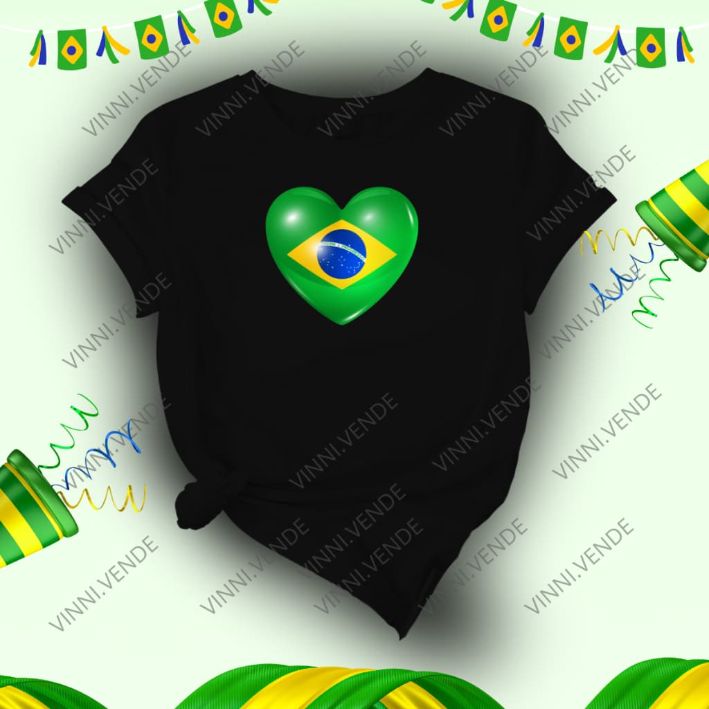 Camiseta Feminina Coração Bandeira Do Brasil Copa Do Mundo Lançamento Blusa 100% Adulto Infantil kids  Envio Rápido
