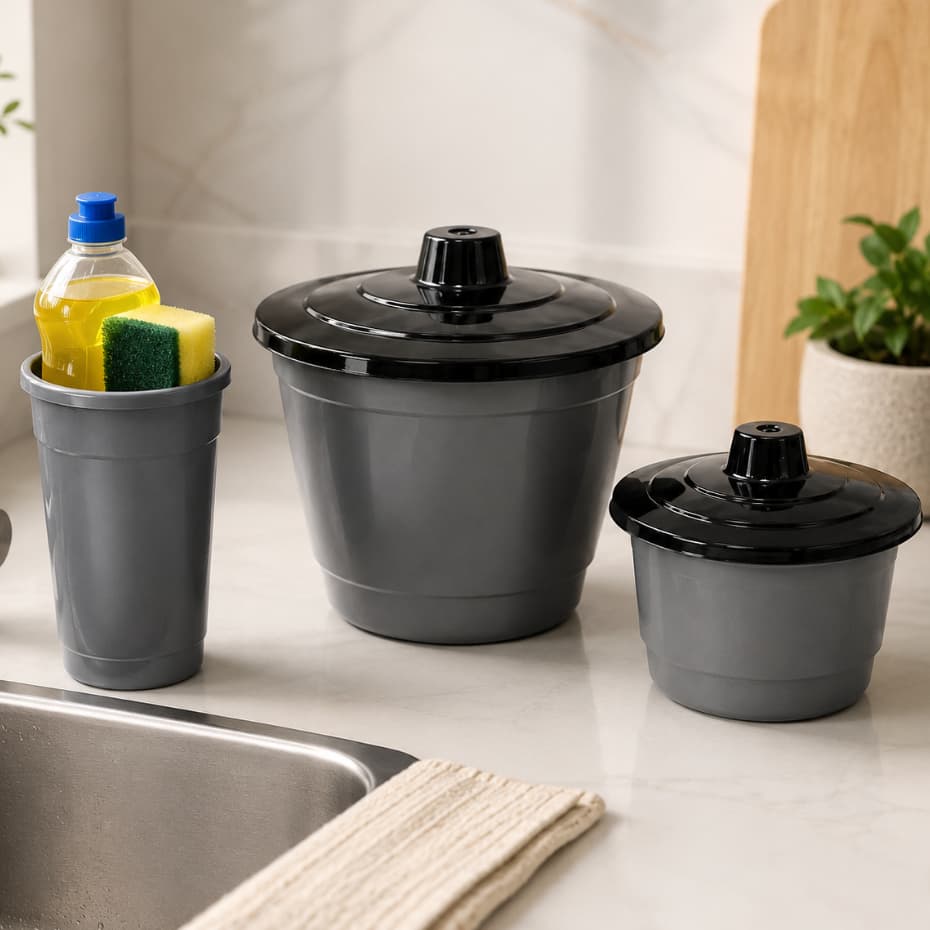 Kit Organizador de Pia com 3 Peças Lixeira, Porta Detergente e Porta Sabão