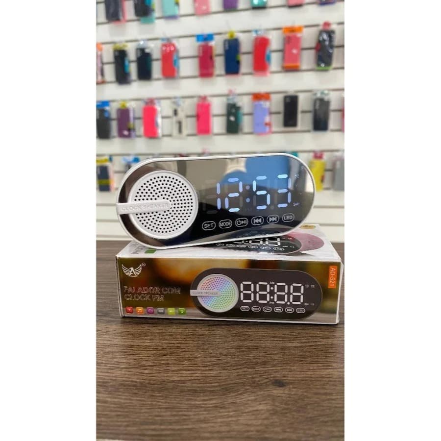 Caixa De Som Bluetooth Portátil Relógio Despertador Digital FM Led