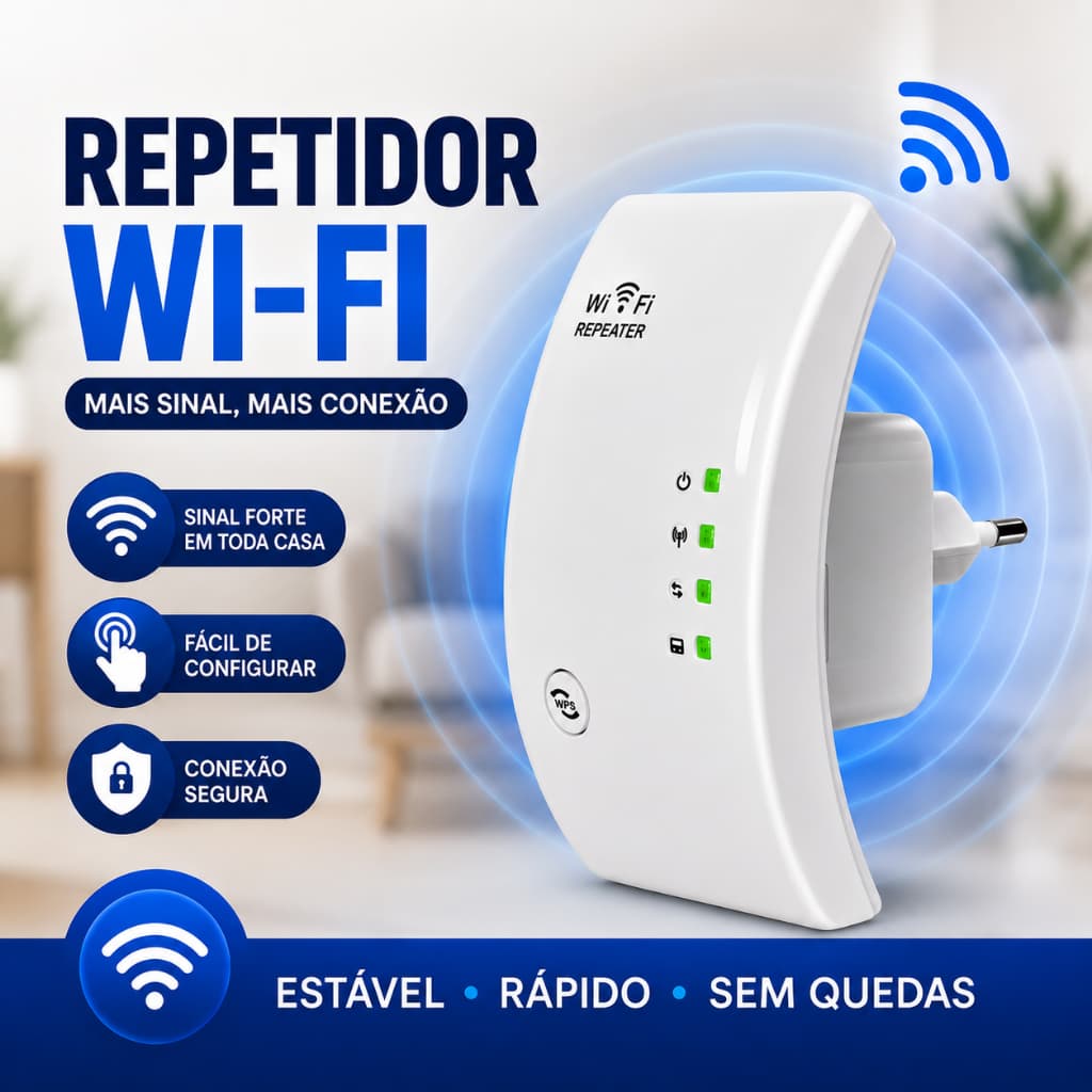 Repetidor de Sinal Wifi Amplificador de Internet 300Mbps Extensor Wireless 2.4GHz WPS