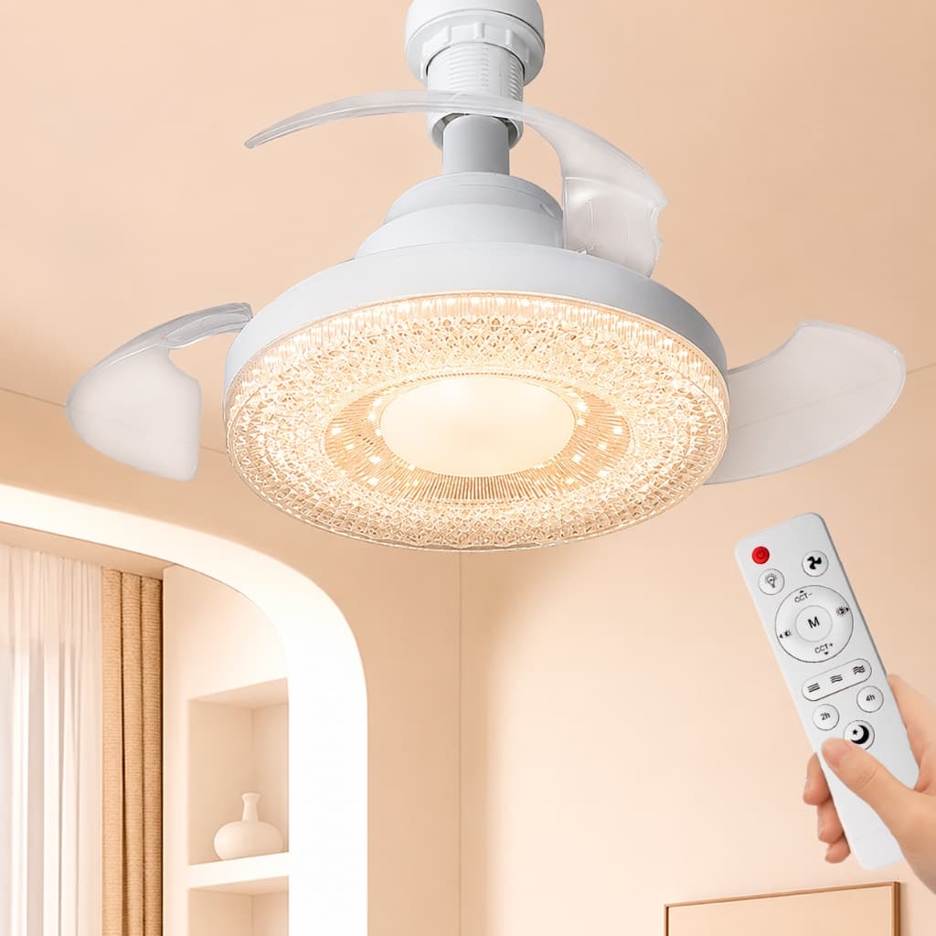 Ventilador de Teto 120W Retrátil 46cm E27 3 Tom de Luz C/ Controle Remoto