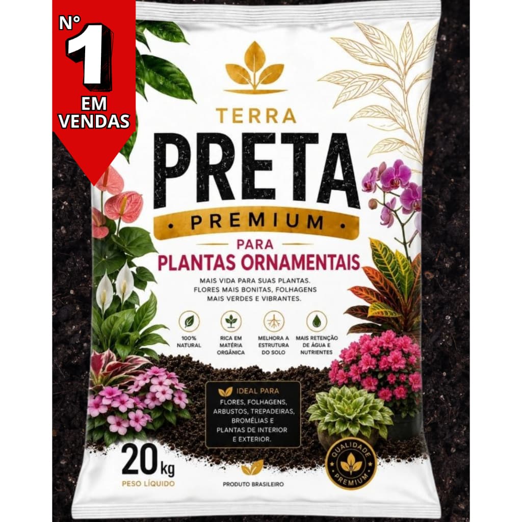 Terra Vegetal Orgânica Adubada Super Premium, para todo tipo de Plantas Ornamentais, Rosas, Costela de Adão, suculentas